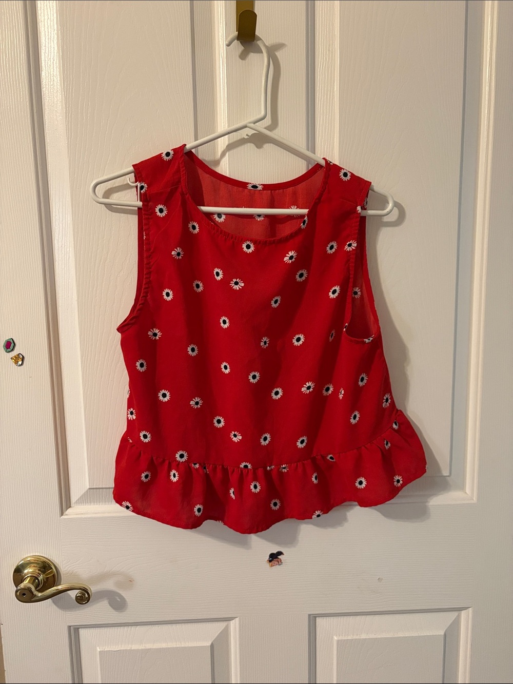 Red Daisy Print Peplum Tank Top